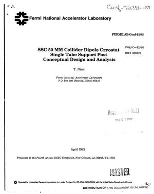 SSC 50 mm collider dipole cryostat single tube support post conceptual design and analysis