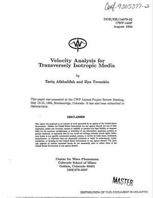 Velocity analysis for transversely isotropic media