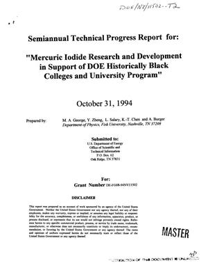 Mercuric iodide research and development in support of DOE Historically Black Colleges and University Program. Semiannual technical progress report