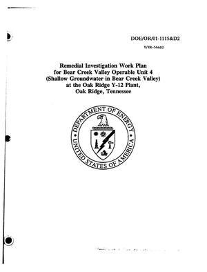 Remedial investigation work plan for Bear Creek Valley Operable Unit 4 (shallow groundwater in Bear Creek Valley) at the Oak Ridge Y-12 Plant, Oak Ridge, Tennessee