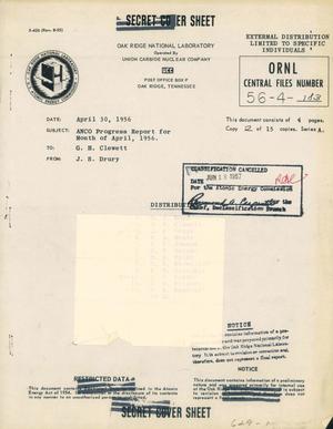 ANCO Progress Report for Month of April 1956