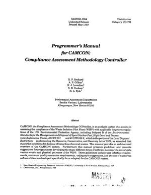 Programmer`s manual for CAMCON: Compliance Assessment Methodology CONtroller