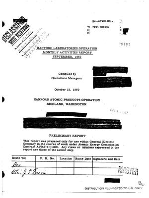 Hanford Laboratories Operation Monthly Activities Report: September 1960