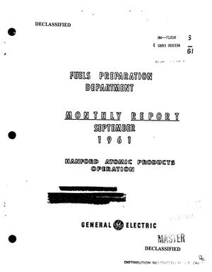Fuels Preparation Department monthly report, September 1961