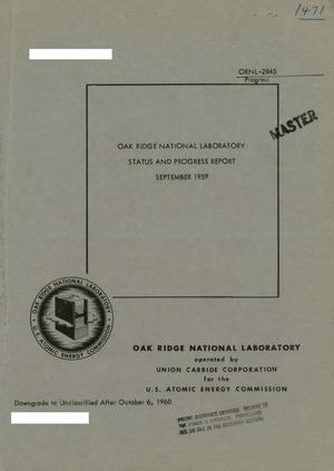 Oak Ridge National Laboratory Status and Progress Report September 1959
