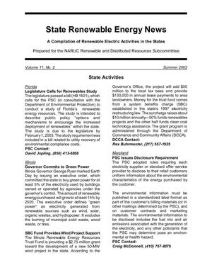 State Renewable Energy News - Volume 11, No. 2, Summer 2002 (Newsletter)