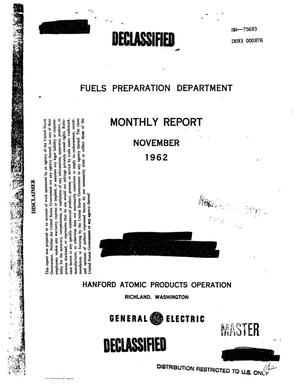 Fuels Preparation Department monthly report, November 1962