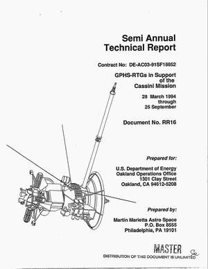 GPHS-RTGs in support of the Cassini Mission. Semi annual technical progress report, 28 March 1994--25 September 1994