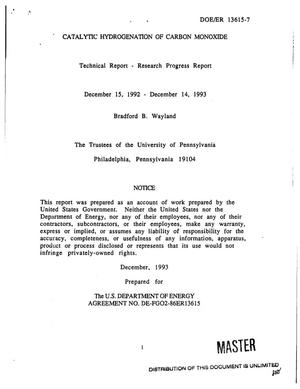 Catalytic hydrogenation of carbon monoxide. Technical research progress report, December 15, 1992--December 14, 1993