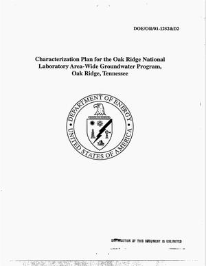 Characterization plan for the Oak Ridge National Laboratory Area-Wide Groundwater Program, Oak Ridge, Tennessee
