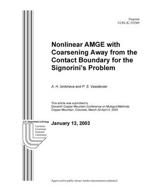 Nonlinear AMGe with Coarsening Away from the Contact Boundary for the Signorini's Problem