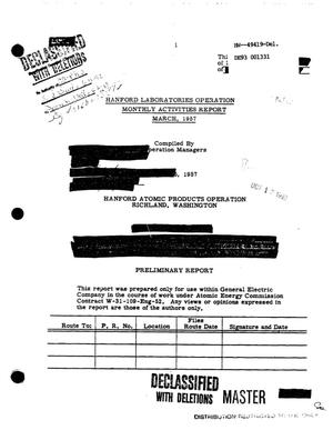 Hanford Laboratories Operation Monthly Activities Report: March 1957