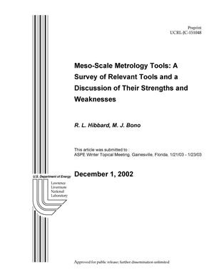 Meso-Scale Metrology Tools: A Survey of Relevant Tools and a Discussion of Their Strengths and Weaknesses