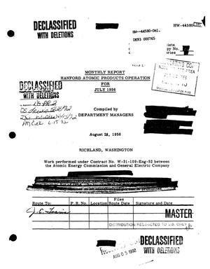 Hanford Atomic Products Operation, monthly report, July 1956