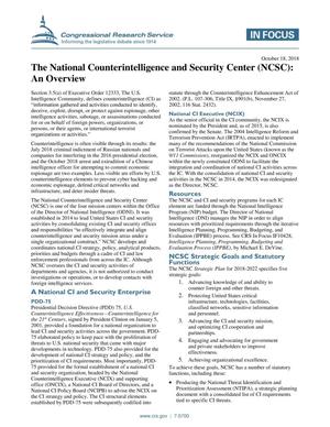 The National Counterintelligence and Security Center (NCSC): An Overview