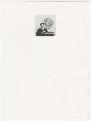 Primary view of object titled '[Barbara Rosenberg in front of Texas Seal]'.