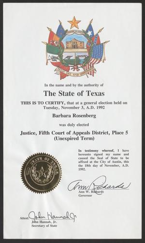 Primary view of object titled '[Certification of Rosenberg's election]'.