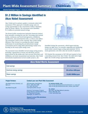$1.2 Million in Savings Identified in Akzo Nobel Assessment: Plant-Wide Assessment Summary--Chemicals (Fact Sheet)