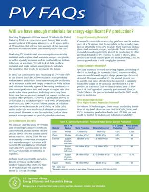 PV FAQs: Will We Have Enough Materials for Energy-Significant PV Production?