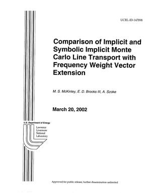 Comparison of Implicit and Symbolic Implicit Monte Carlo Line Transport With Frequency Weight Vector Extension