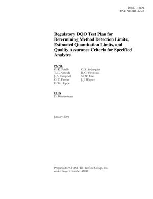 Regulatory DQO Test Plan for Determining Method Detection Limits, Estimated Quantitation Limits, and Quality Assurance Criteria for Specified Analytes