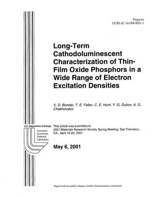 Long-Term Cathodoluminescent Characterization of Thin-Film Oxide Phosphors in a Wide Range of Electron Excitation Densities