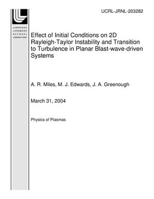 Effect of Initial Conditions on 2D Rayleigh-Taylor Instability and Transition to Turbulence in Planar Blast-wave-driven Systems