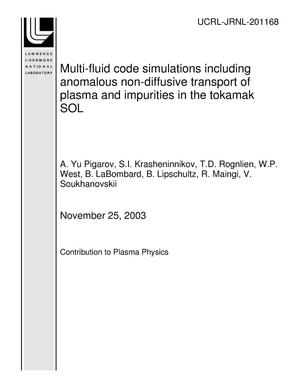 Multi-fluid code simulations including anomalous non-diffusive transport of plasma and impurities in the tokamak SOL