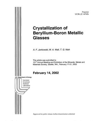 Crystallization of Beryllium-Boron Metallic Glasses