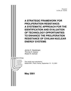 A Strategic Framework for Proliferation Resistance: A systematic Approach for the Identification and Evaluation of Technology Opportunities to Enhance the Proliferation Resistance of Civilian Nuclear Energy Systems