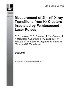 Measurement of 2l-nl' X-ray Transitions from Kr Clusters Irradiated by Femtosecond Laser Pulses