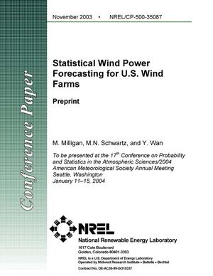 Statistical Wind Power Forecasting for U.S. Wind Farms: Preprint
