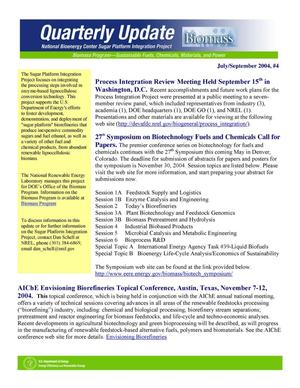 National Bioenergy Center Sugar Platform Integration Project: Quarterly Update, July/September 2004, No.4