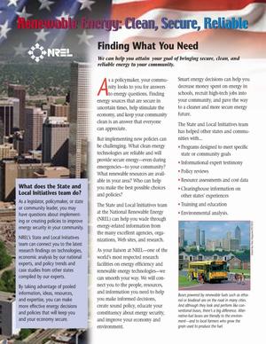 Finding What You Need - Renewable Energy: Clean, Secure, Reliable (Fact Sheet)