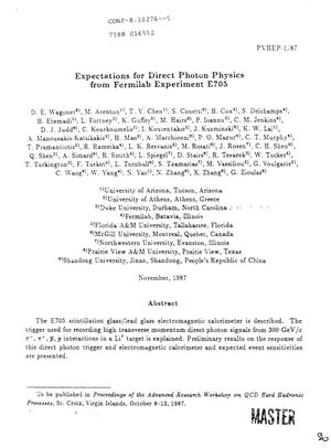 Expectations for direct photon physics from Fermilab experiment E705