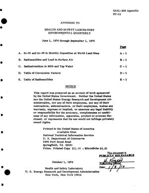 Appendix to Health and Safety Laboratory environmental quarterly, June 1, 1976--September 1, 1976. [Fallout radionuclides and Pb in environment]