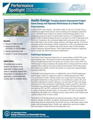 Austin Energy: Pumping System Improvement Project Saves Energy and Improves Performance at a Power Plant