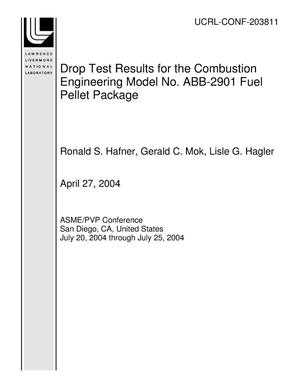 Drop Test Results for the Combustion Engineering Model No. ABB-2901 Fuel Pellet Package