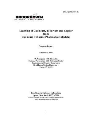 Leaching of Cadmium, Tellurium and Copper From Cadmium Telluride Photovoltaic Modules.