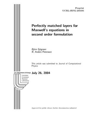 Primary view of object titled 'Perfectly matched layers for Maxwell's equations in second order formulation'.