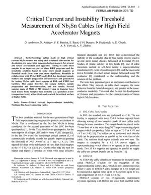 Critical current and instability threshold measurement of Nb3Sn cables for high field accelerator magnets