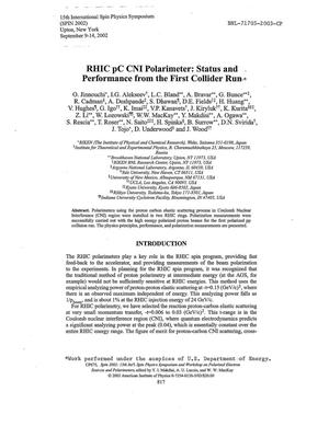 RHIC PC CNI Polarimeter:Status and Performance From the First Collider Run.