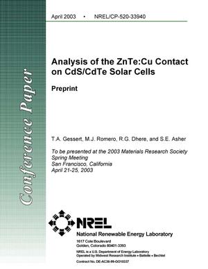 Analysis of the ZnTe:Cu Contact on CdS/CdTe Solar Cells: Preprint