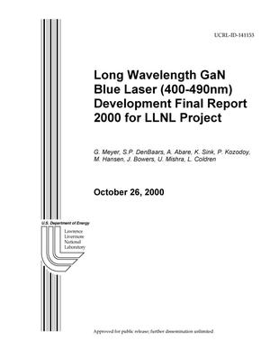 Long wavelength GaN blue laser (400-490nm) development