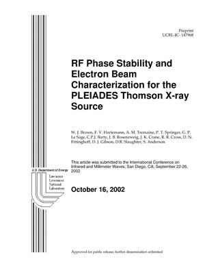 RF Phase Stability and Electron Beam Characterization for the PLEIADES Thomson X-Ray Source