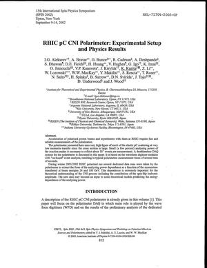 RHIC pC CNI Polarimeter: Experimental Setup and Physics Results.