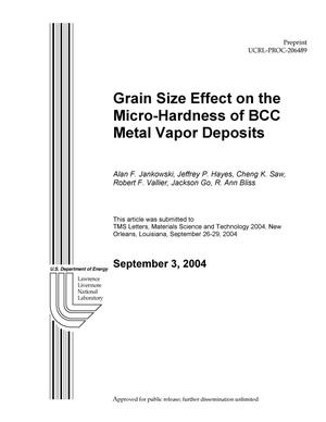 Grain Size Effect on the Microhardness of BCC Metal Vapor Deposits