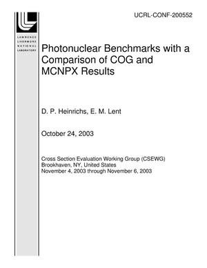 Photonuclear Benchmarks with a Comparison of COG and MCNPX Results