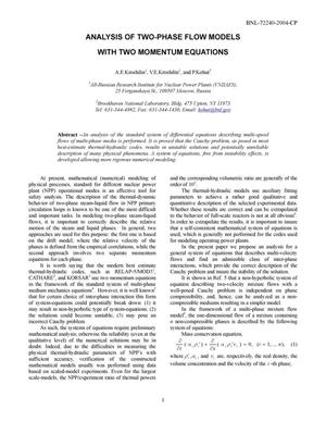 ANALYSIS OF TWO-PHASE FLOW MODELS WITH TWO MOMENTUM EQUATIONS.