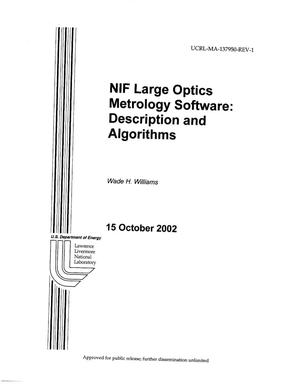 NIF Large Optics Metrology Software: Description and Algorithms